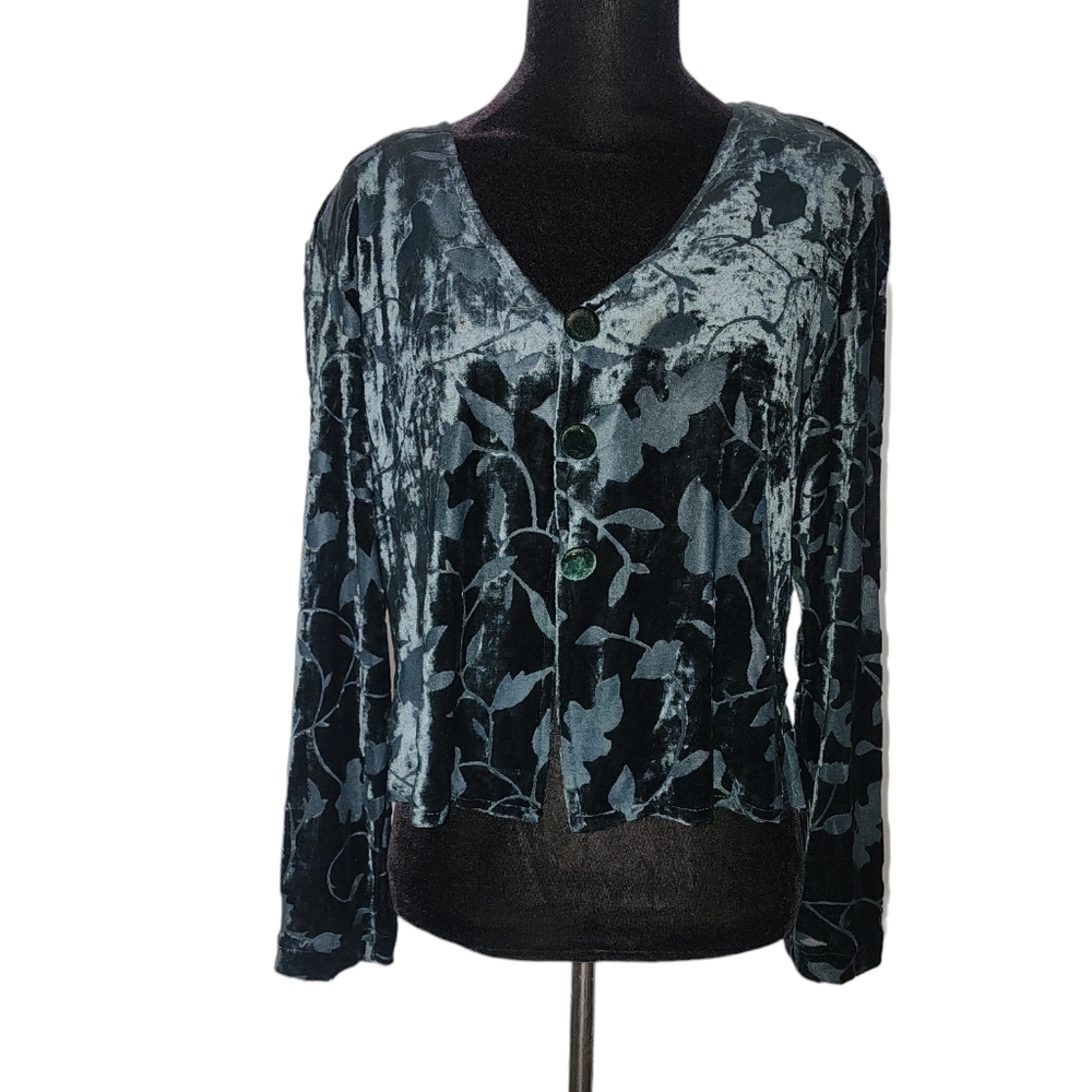 Vintage Rabbit Rabbit Rabbit Velvet Devoré Top Green Whimsygoth Size 14 - Picture 2 of 15